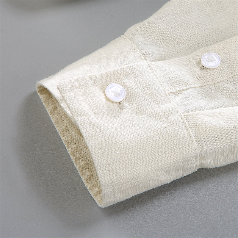 Stand Collar Pure Linen Long Sleeve Shirt