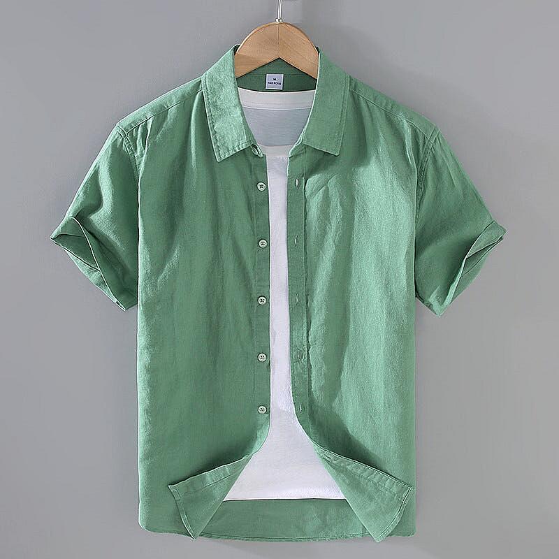 Linen Short Sleeve Shirt - Square Collar