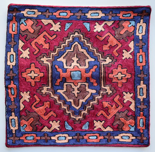 Gem Temple - 16x16 Silk Tribal Cushion Cover